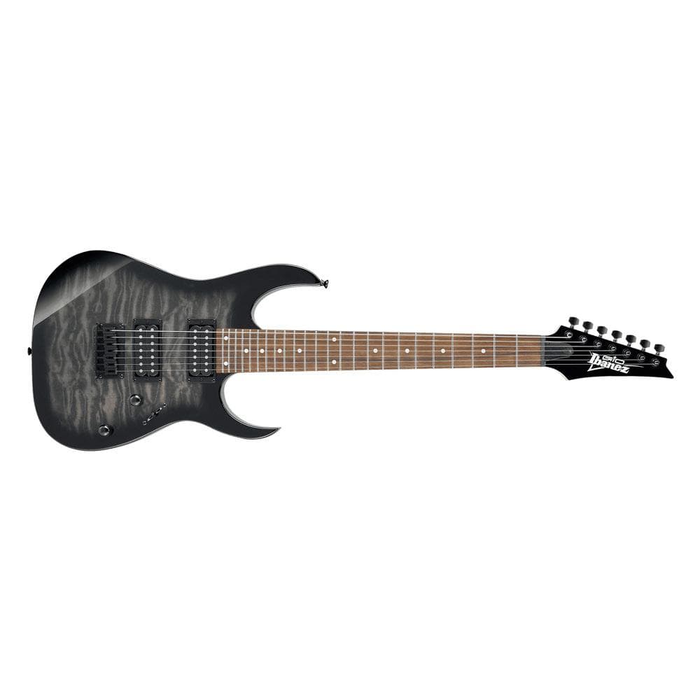 ibanez electric guitars bundles ibanez grg7221qa rg series 7-string electric guitar with gigbag, polishing cloth, strap, picks, cable & ebook- transparent black sunburst