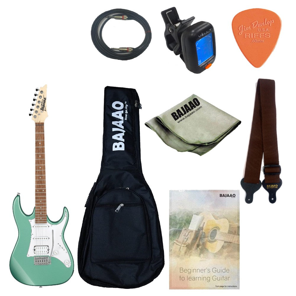 Ibanez Electric Guitars Bundles Metallic Light Green Ibanez GRX40 RG Gio Series Maple Neck 6 String Electric Guitar with Gigbag, Strap, Pick, Cable, Cloth and Tuner, Ebook #title_metallic-light-green