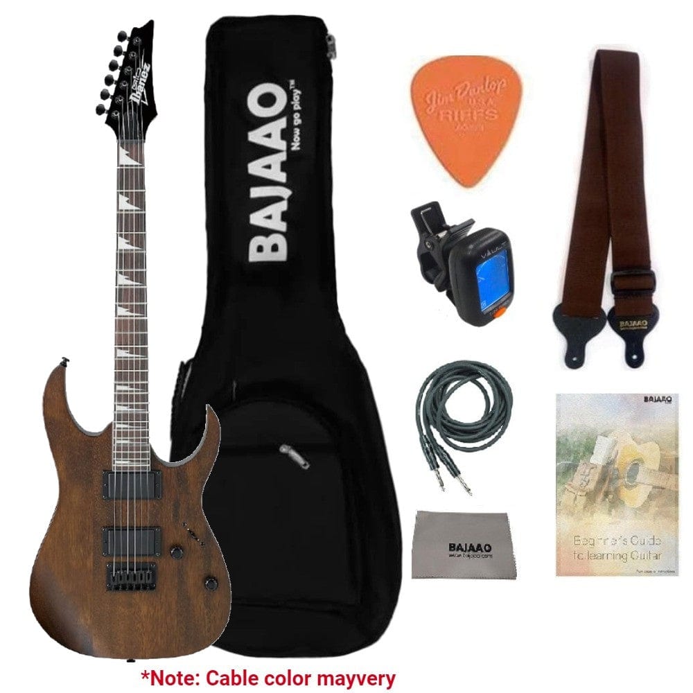 ibanez electric guitars bundles walnut flat ibanez grg121dx rg gio series electric guitar with gigbag, tuner, strap, picks, polishing cloth, cable & e-book