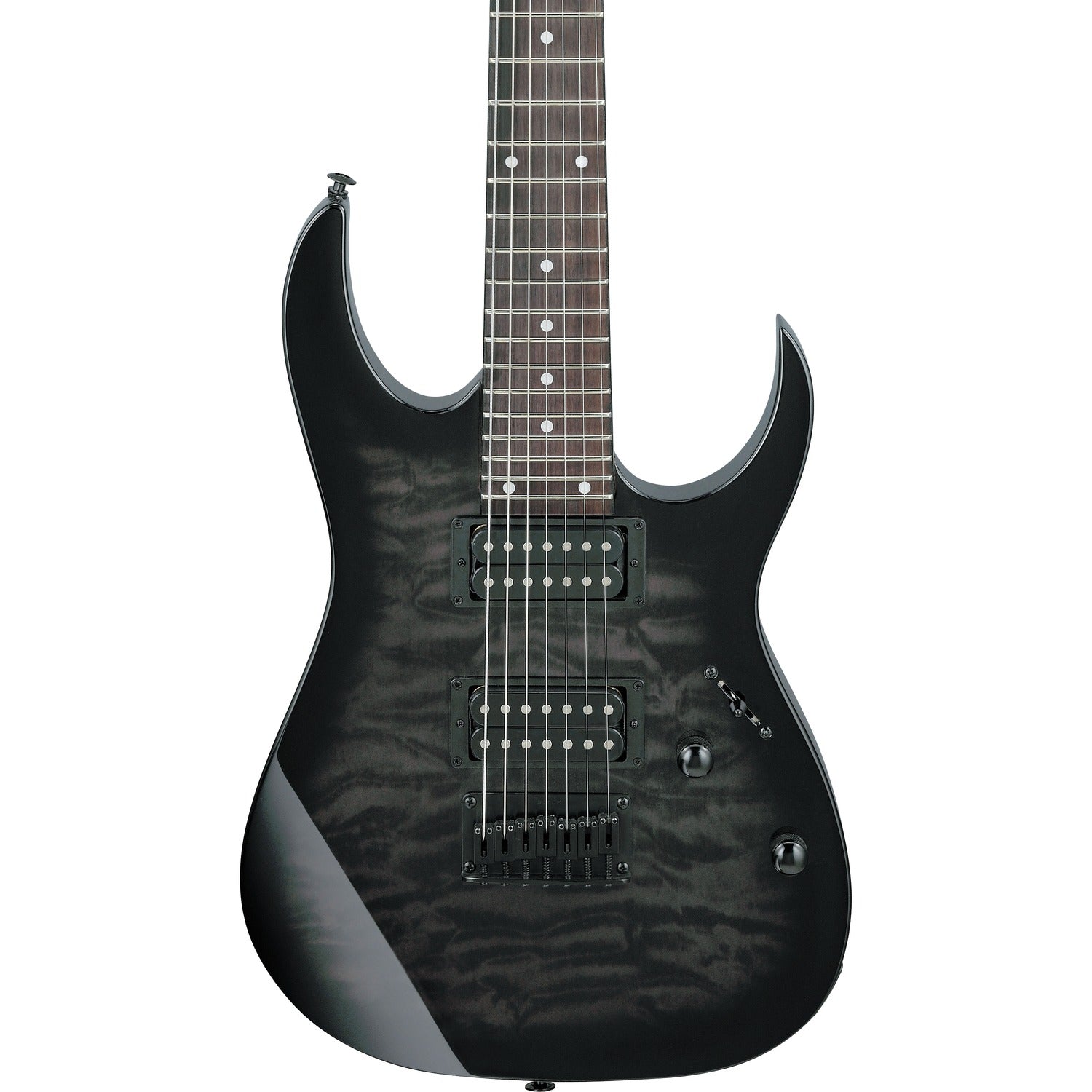 Ibanez Electric Guitars Ibanez GRG7221QA RG Series 7-String Electric Guitar - Transparent Black Sunburst