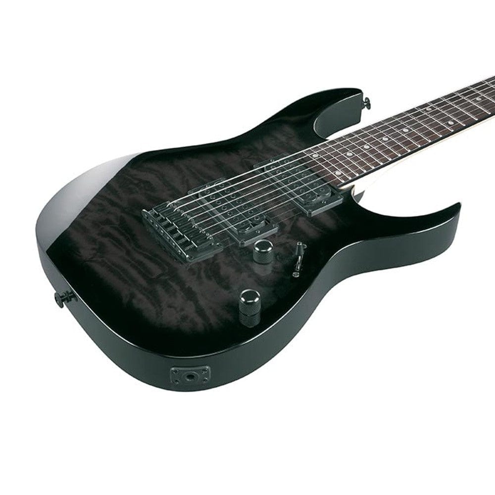 ibanez electric guitars ibanez grg7221qa rg series 7-string electric guitar - transparent black sunburst