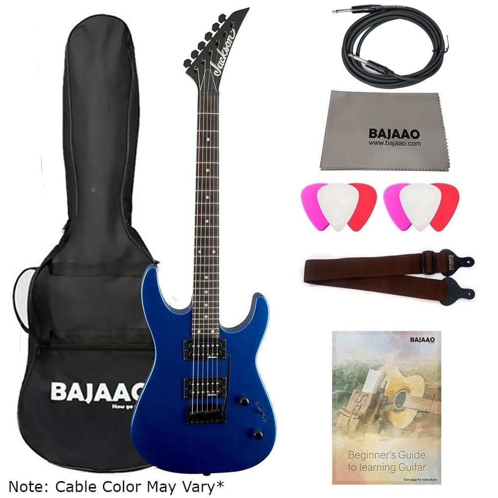 jackson electric guitars bundles metallic blue jackson js12 dinky electric guitar bundle with gigbag, cable, picks, strap, cloth & ebook #color_metallic-blue