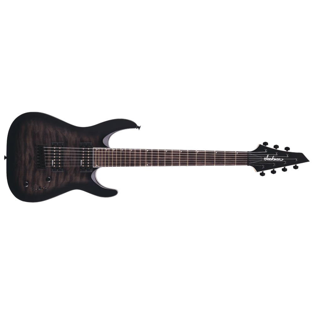 jackson electric guitars transparent black burst jackson js series js22q-7 dinky arch top 7 string electric guitar - transparent black burst