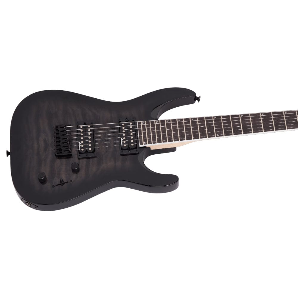 jackson electric guitars transparent black burst jackson js series js22q-7 dinky arch top 7 string electric guitar - transparent black burst
