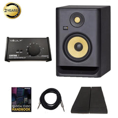 KRK Monitor Speaker Bundles KRK ROKIT 5 G4 5inch Powered Studio Monitor Speaker with Controller, Isolation Pads, Cables, and Ebook - Single Unit
