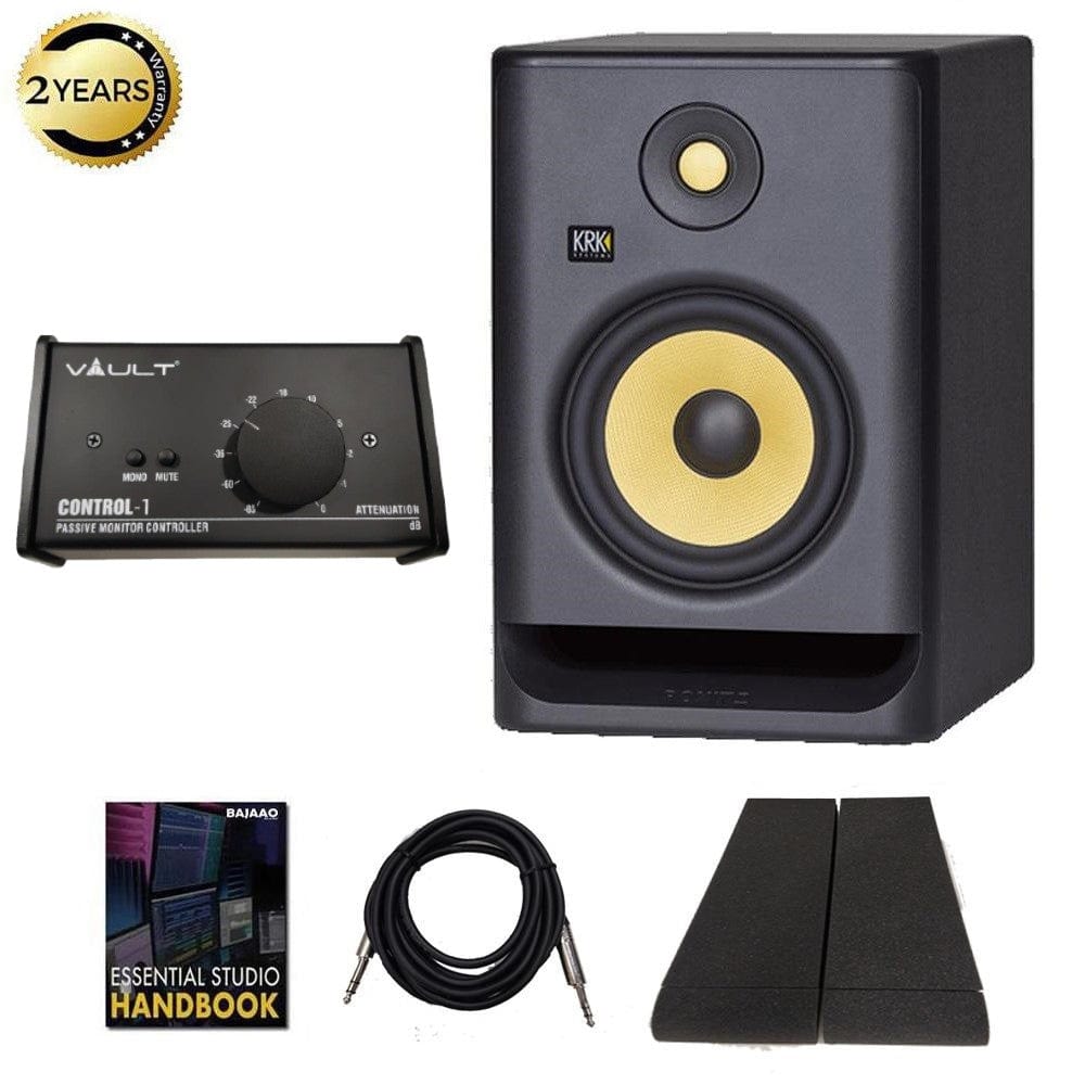 krk monitor speaker bundles krk rokit 7 g4 7inch powered studio monitor speaker with controller, isolation pad, cables and ebook - single unit