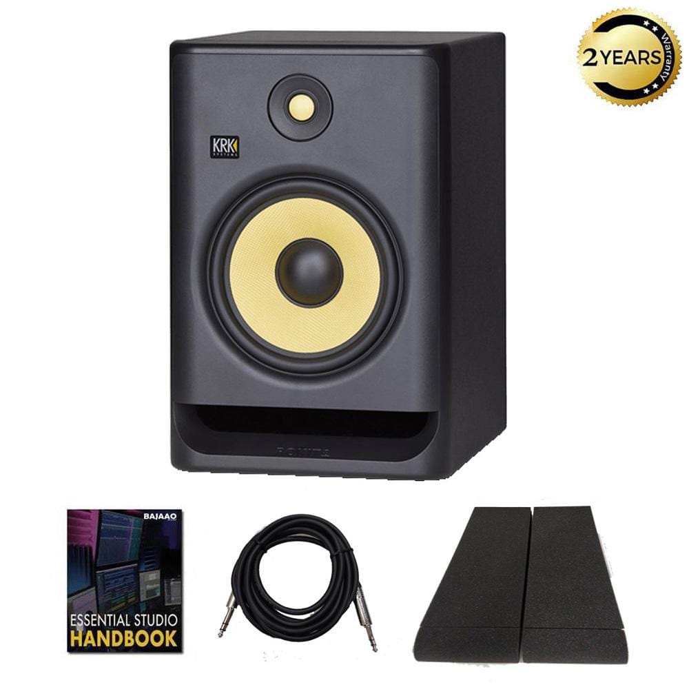 krk monitor speaker bundles krk rokit 8 g4 8inch powered studio monitor speaker with controller, isolation pads, cable and ebook - single