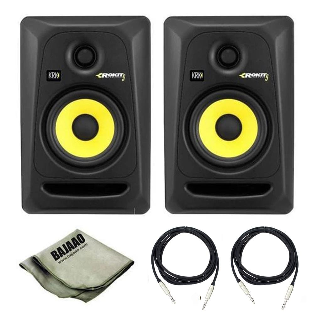 krk monitor speakers krk rokit 5 g3 powered studio monitors pair with trs cable (pair) and polishing cloth