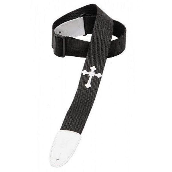 levy's guitar straps levys 2inch dm5hc black polypropylene with holy cross guitar strap