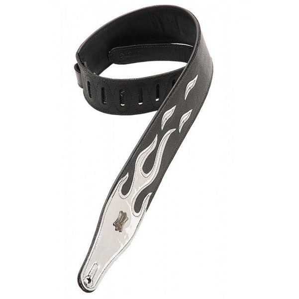 levy's guitar straps levys m17mf-blk vinyl mirror flame 2.5inch black leather guitar strap