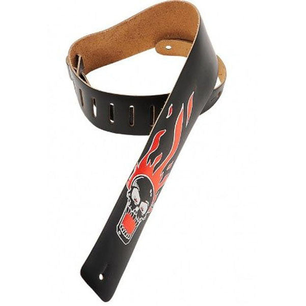 levy's guitar straps levys m1fs-black flaming skull 2.5inch leather guitar strap