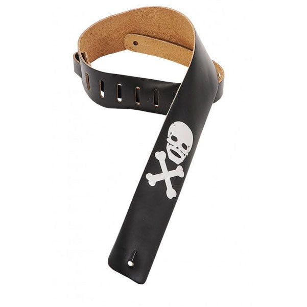 levy's guitar straps levys m1sc-blk skull & crossbones 2.5inch /black leather guitar strap