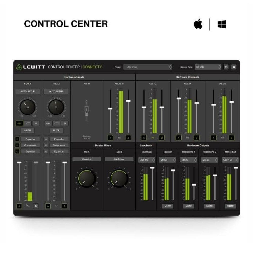 lewitt audio interfaces lewitt connect 6 6x6 dual usb-c audio interface