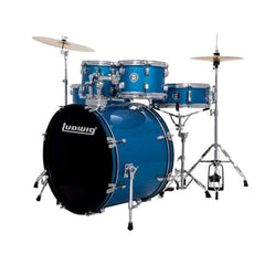 Ludwig Acoustic Drum Kits Blue Sparkle Ludwig Accent Drive 5 Piece Acoustic Drum Kit with Hardware, Cymbals & Drum Throne