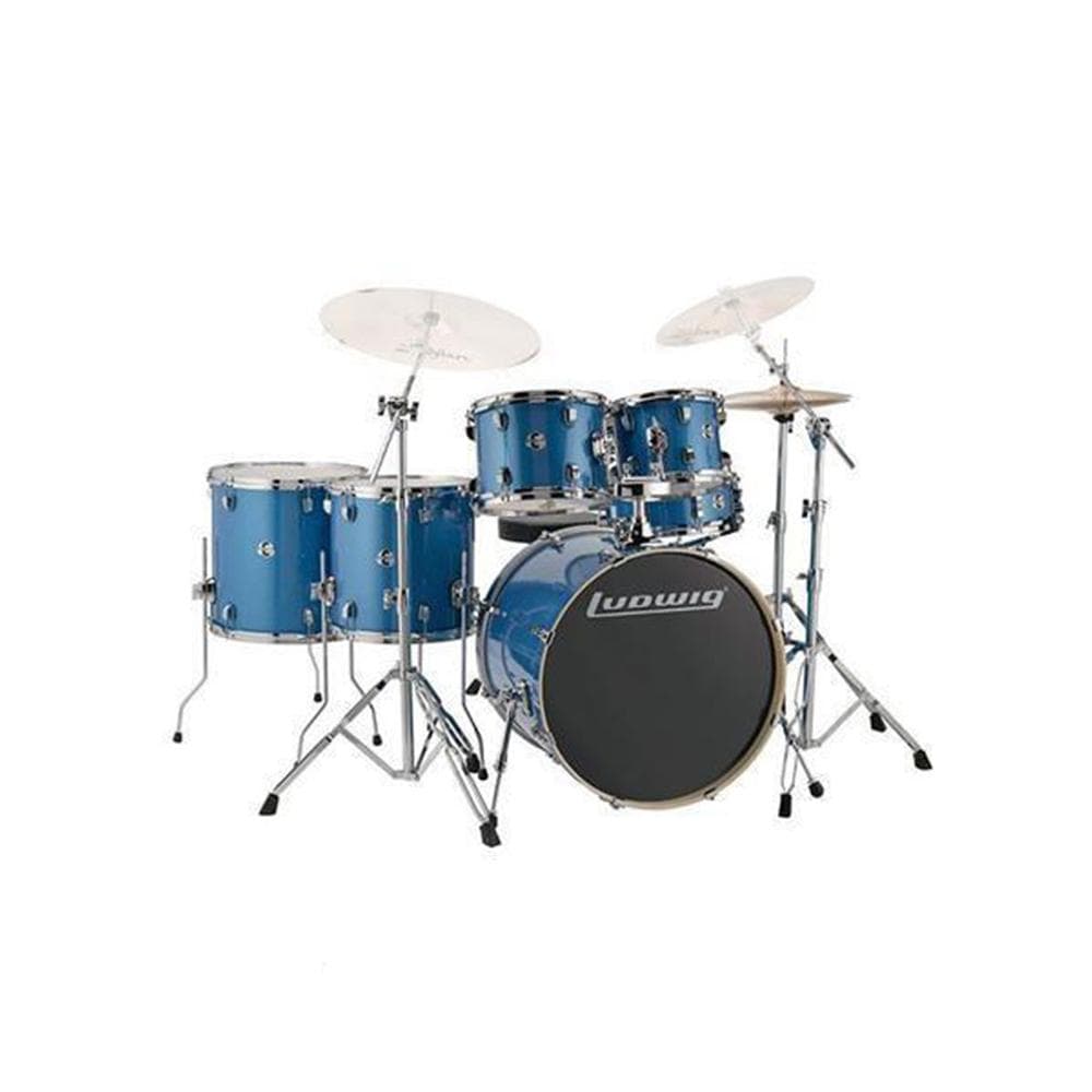 ludwig acoustic drum kits blue sparkle ludwig evolution series 6-piece complete acoustic drum kit with hardware #color_blue-sparkle