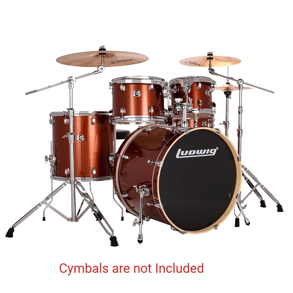 Ludwig Acoustic Drum Kits Copper Sparkle Ludwig Evolution 22" 5 Piece Complete Acoustic Drum Kit with Hardware