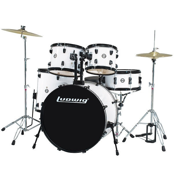 ludwig acoustic drum kits ludwig accent drive white acoustic drum kit - 5 piece