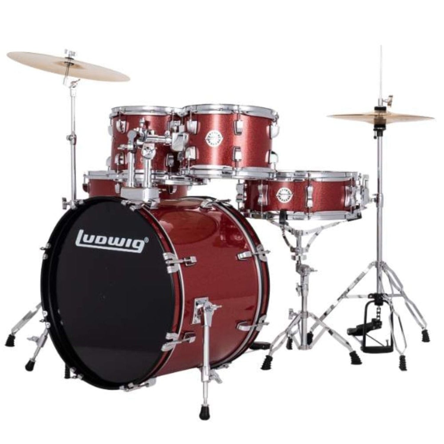 ludwig acoustic drum kits red sparkle ludwig accent fuse 5-piece acoustic drum kit with hardware & cymbals#color_red-sparkle
