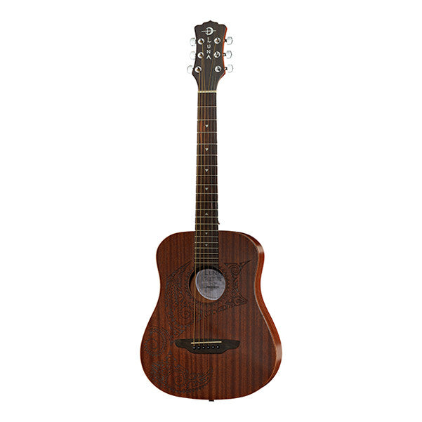 luna guitars acoustic guitars luna guitars safari polynesian tattoo dreadnought acoustic guitar - natural matte