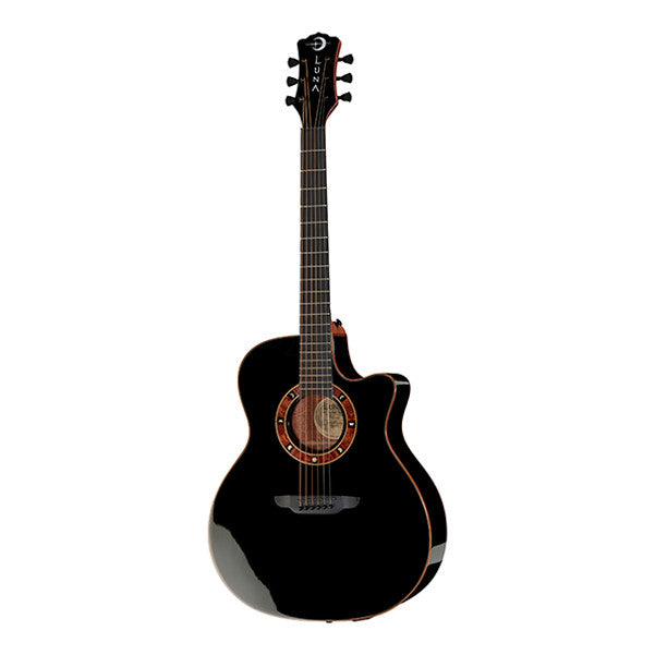 luna guitars electro acoustic guitars luna guitars eclipse nox cutaway electro acoustic guitar - black gloss