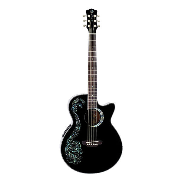 Luna Guitars Electro Acoustic Guitars Luna Guitars Fauna Dragon Cutaway Electro Acoustic Guitar - Black