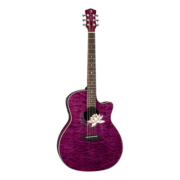luna guitars electro acoustic guitars luna guitars flora lotus cutaway electro acoustic guitar - trans shiraz