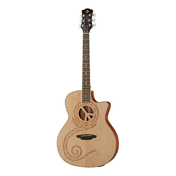 luna guitars electro acoustic guitars luna guitars oracle peace cutaway electro acoustic guitar - natural matte