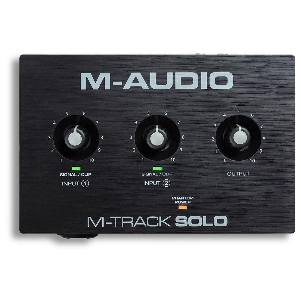 m-audio audio interfaces m-audio m-track solo 2-channel usb audio interface with 1 crystal preamp, phantom power & instrument input - open box
