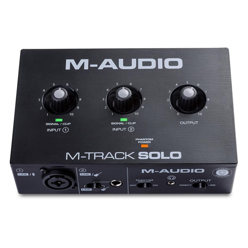 m-audio audio interfaces m-audio m-track solo 2-channel usb audio interface with 1 crystal preamp, phantom power & instrument input - open box