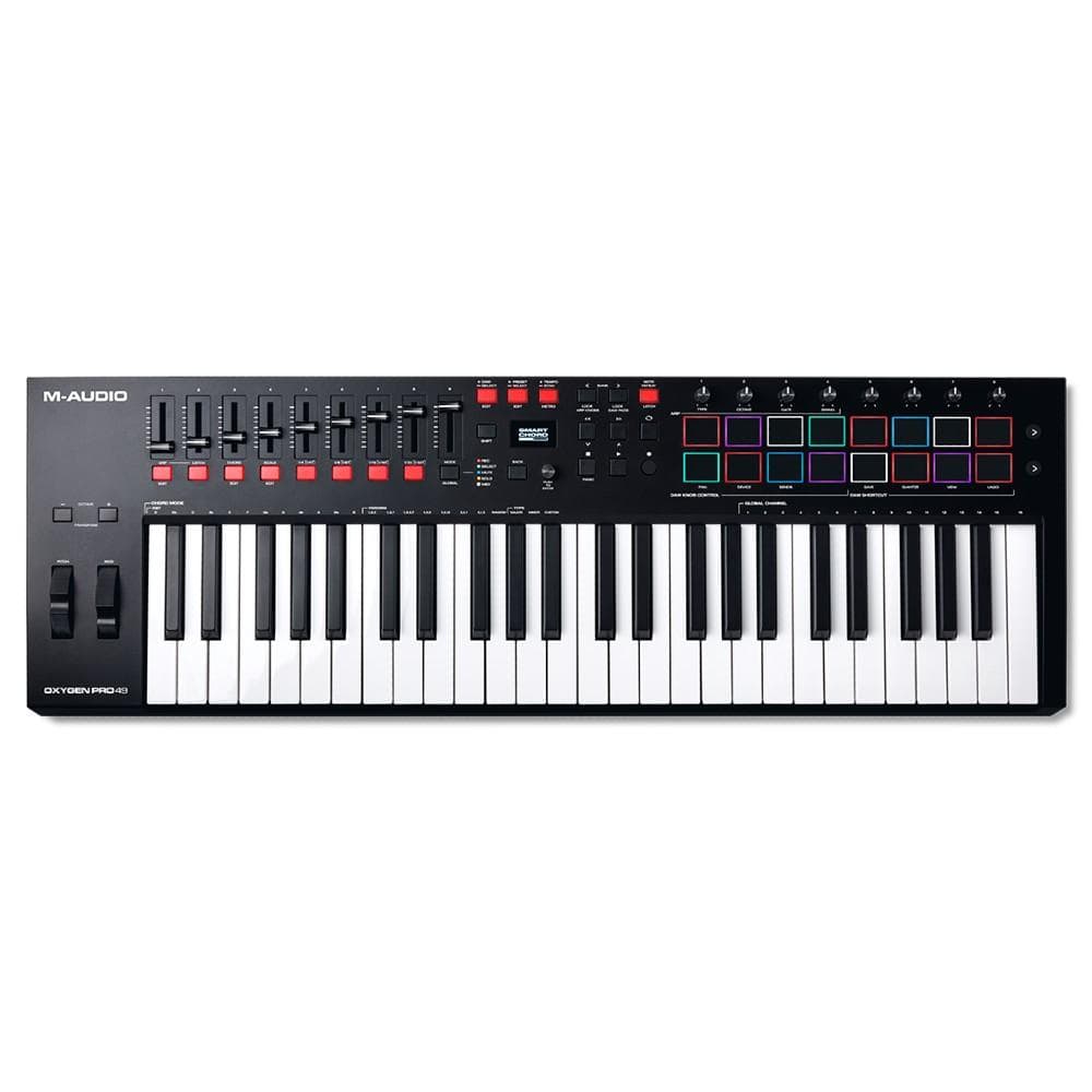 m-audio midi keyboards 49 keys m-audio oxygen pro usb powered midi controller with smart controls & auto mapping