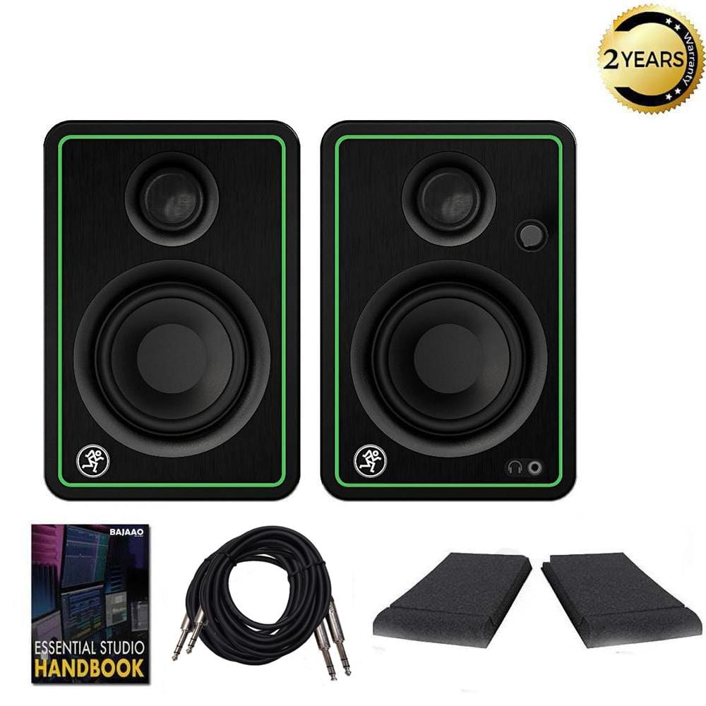 mackie monitor speaker bundles mackie cr3 3inch creative reference multimedia monitors with isolation pads, cables and ebook - pair