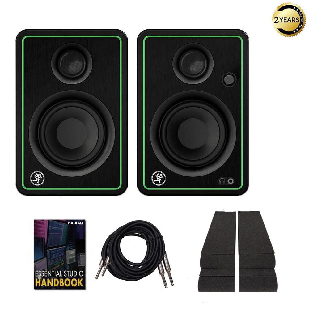 mackie monitor speaker bundles mackie cr3x 3 inch reference studio multimedia monitors with isolation foam pad, cables & ebook - pair