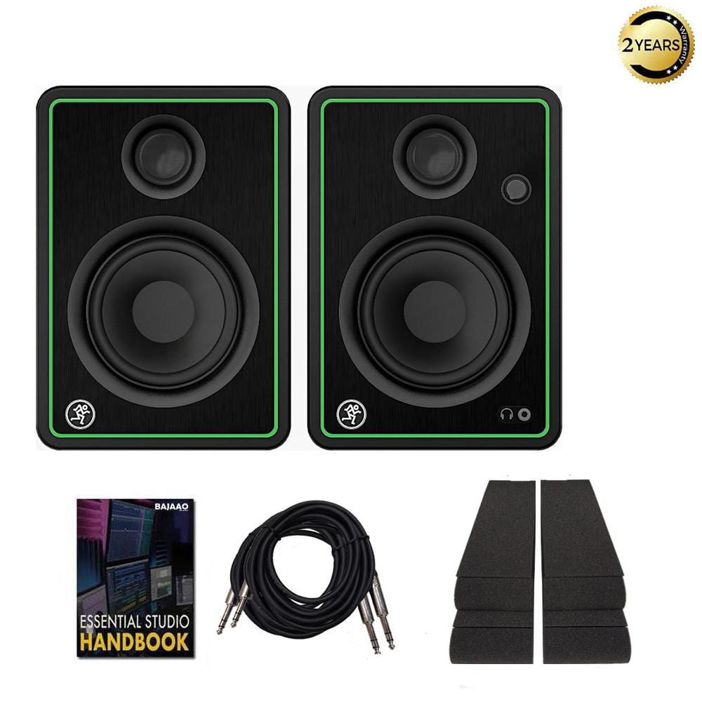 mackie monitor speaker bundles mackie cr4 x class d studio multimedia monitor speakers with isolation foam pads, cables & ebook - pair