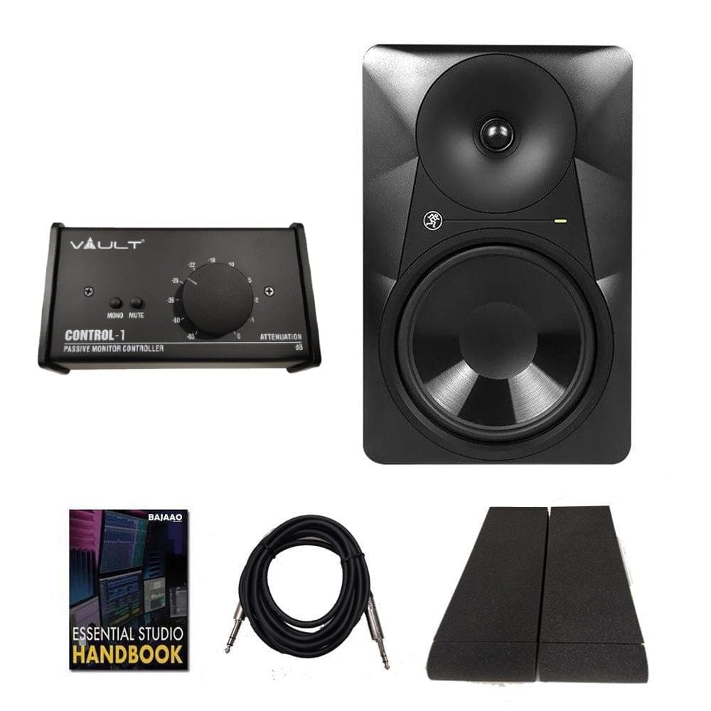 mackie monitor speaker bundles mackie mr 824 8" powered studio monitors with controller, isolation pads, cables & ebook - single