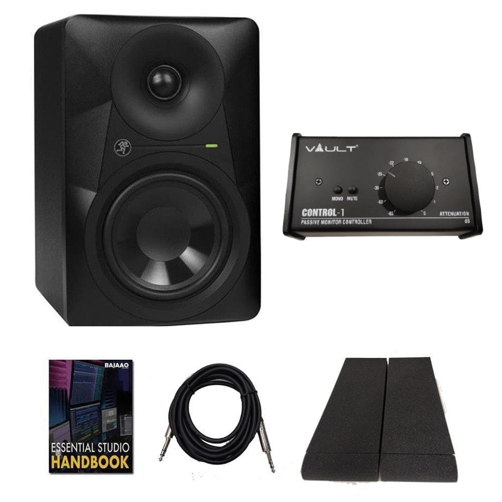 mackie monitor speaker bundles mackie mr series 524 powered active studio monitor speakers with controller, acoustic foam pad, polishing cloth, ebook & warranty - single