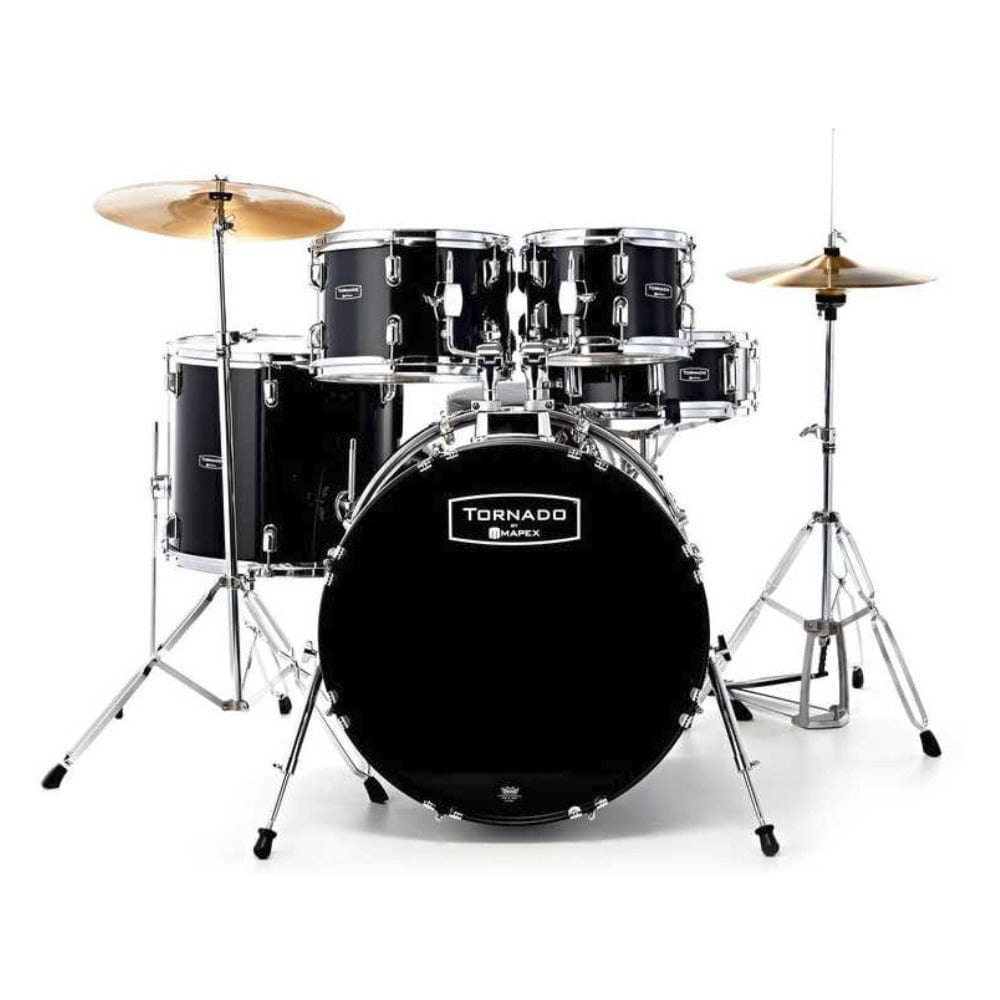mapex acoustic drum kits black mapex tnd5294f tornado 5pcs with hardware throne & cymbals drum set #color_black