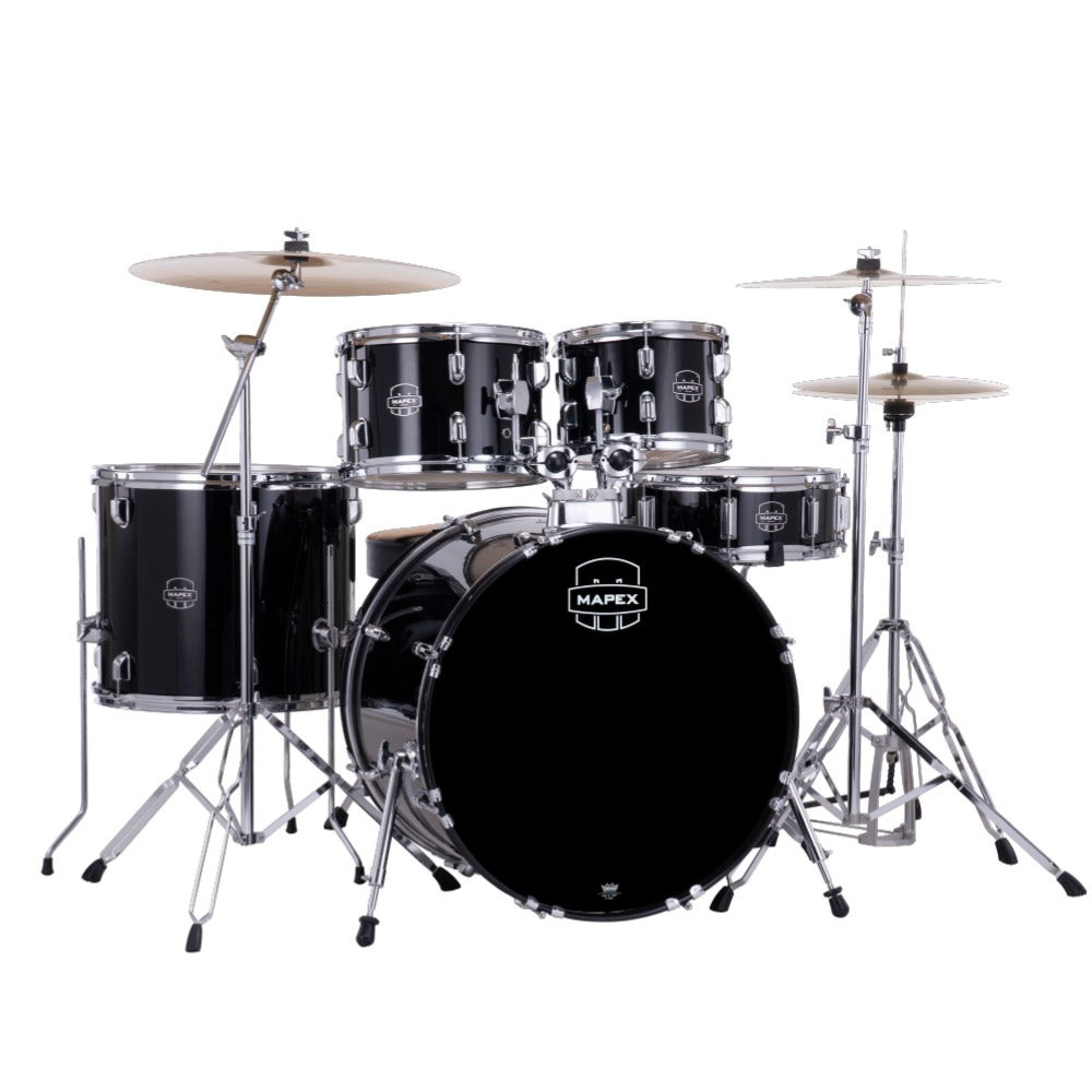 Mapex Acoustic Drum Kits Dark Black Mapex Comet 5 Piece Hybrid Acoustic Drum Set with Hardware Throne & Cymbals