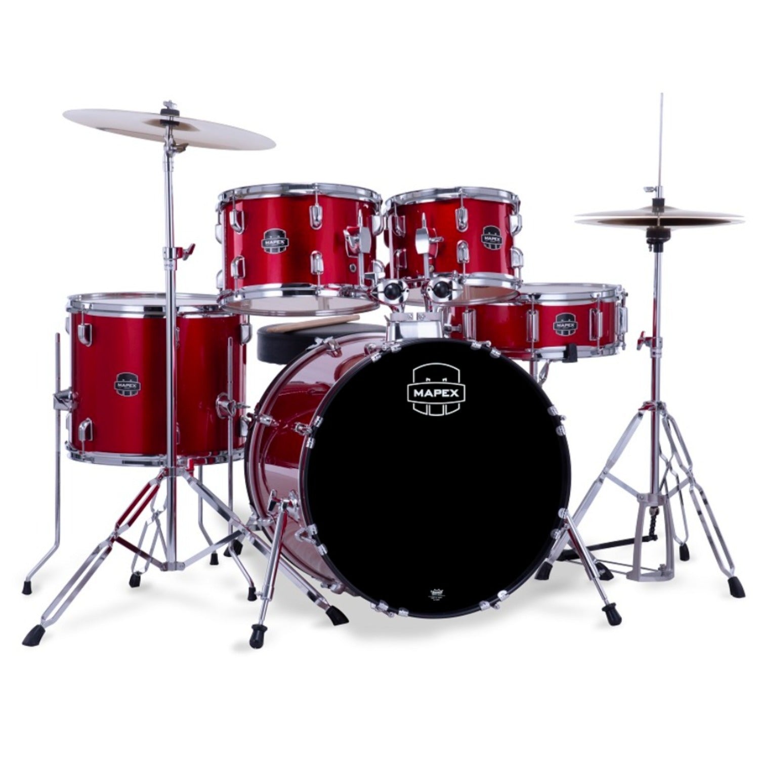 Mapex Acoustic Drum Kits Infra Red Mapex CM5044FTC Jazz Comet 5 Piece Acoustic Drum Set with Hardware Throne & Cymbals #color_infra-red