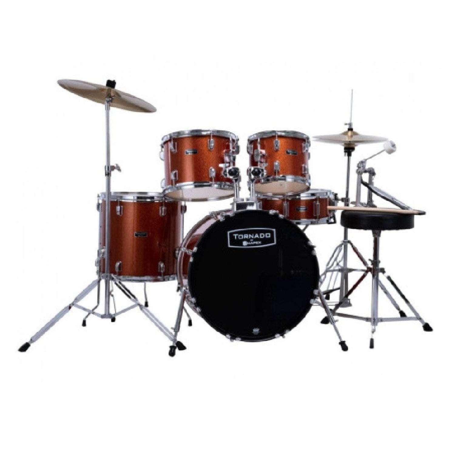 mapex acoustic drum kits orange sparkle mapex tnd5294f tornado 5pcs with hardware throne & cymbals drum set #color_orange-sparkle