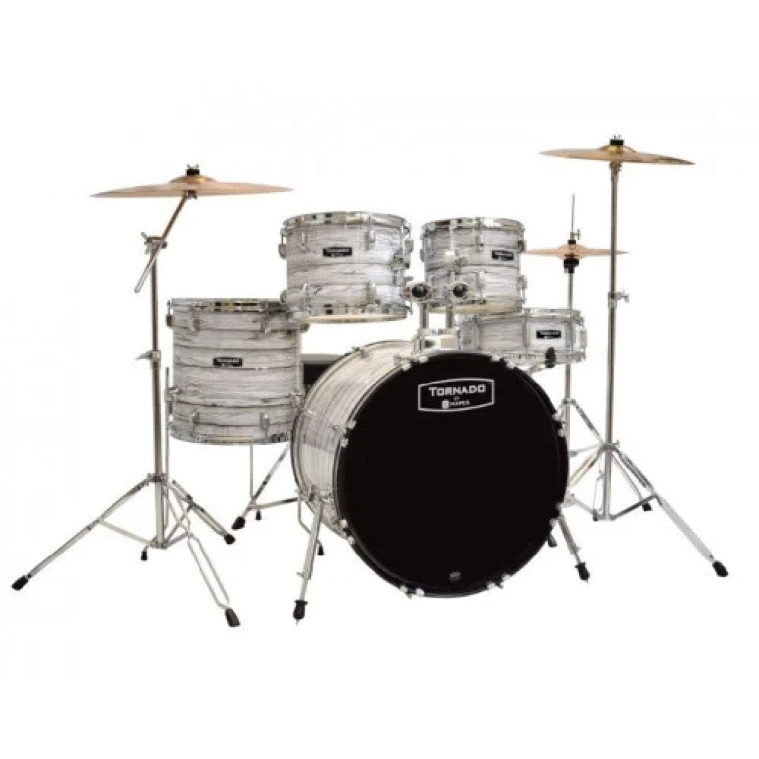 mapex acoustic drum kits white wood grain mapex tnd5294f tornado 5pcs with hardware throne & cymbals drum set #color_white-wood-grain