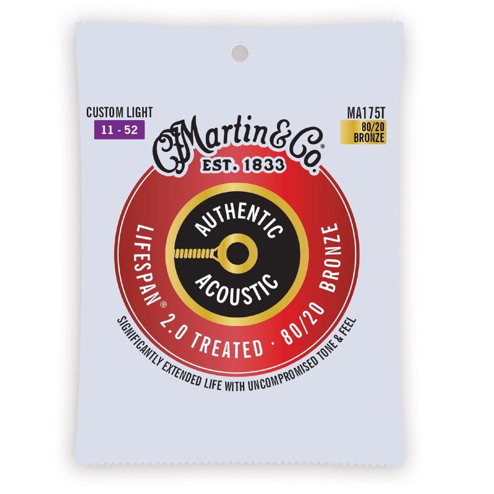 martin acoustic guitar strings martin ma175t authentic lifespan 2.0 80/20 bronze acoustic guitar string - .11-.52