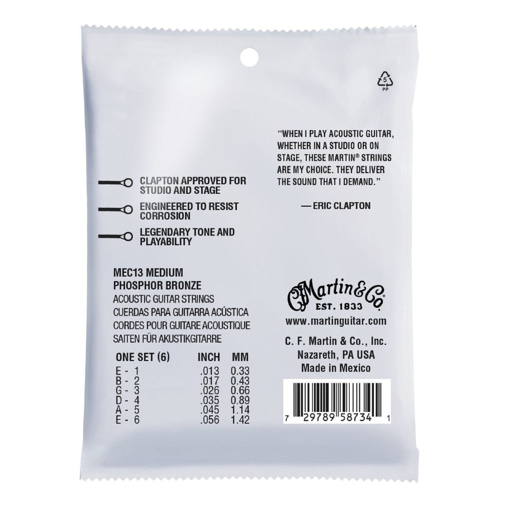 martin acoustic guitar strings martin mec13 medium acoustic guitar strings - phosphor bronze