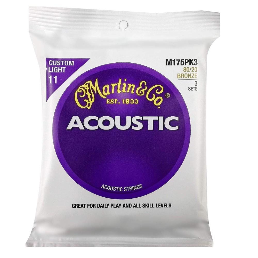 martin guitars acoustic guitar strings martin m175 80/20 acoustic guitar strings, custom light 3 pack