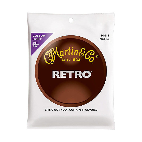 martin guitars acoustic guitar strings martin monel mm11 acoustic guitar strings - retro custom light (11-52)