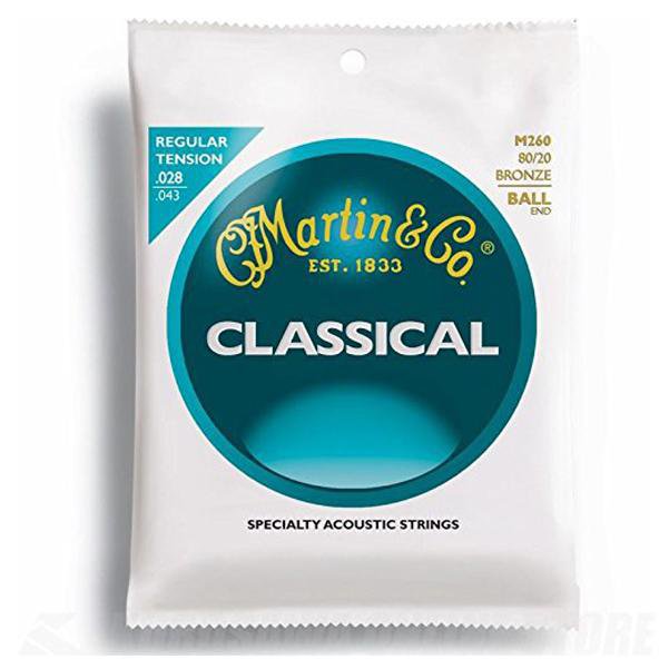 martin guitars classical guitar strings martin m260 80/20 bronze ball end classical guitar string - 28-43