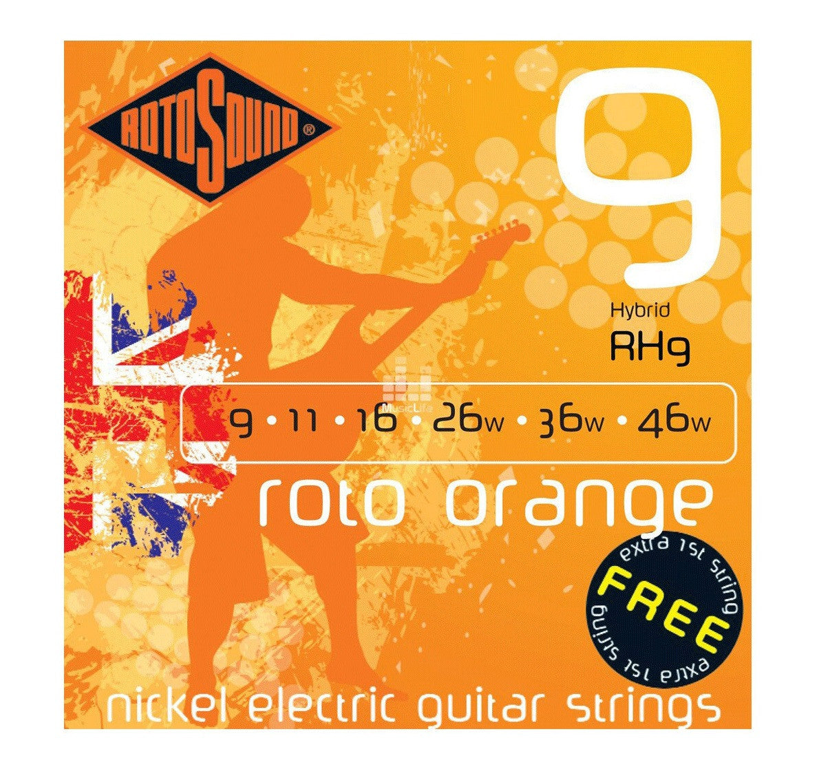 meinl electric guitar strings rotosound rh9 roto orange hybrid nickel electric guitar strings, 09-46