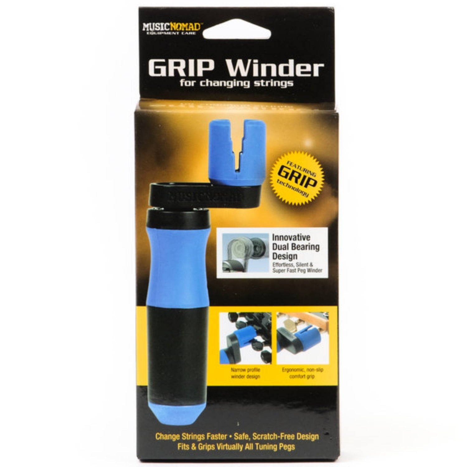 Music Nomad Guitar Accessories Black & Blue Music Nomad MN221 GRIP Rubber Lined Dual Bearing Peg Winder #colour_black-&-blue
