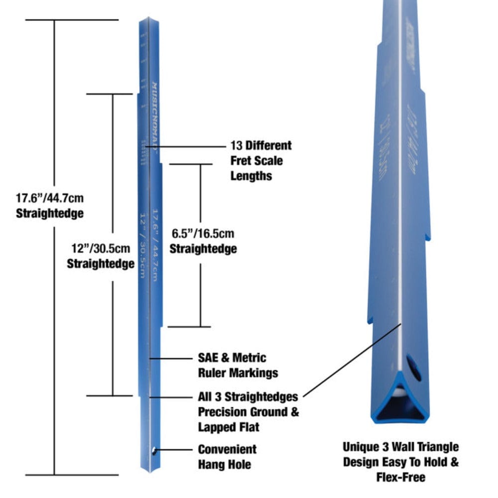 music nomad guitar accessories blue music nomad mn820 tri-beam 3 & 1 straightedge ruler & scale length ruler
