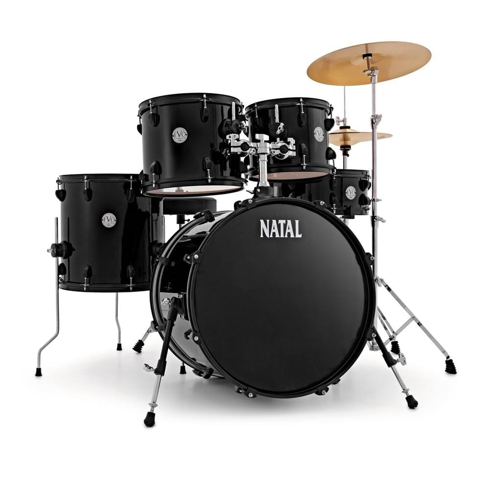 natal acoustic drum kits black natal k-evb-f20 evolution fusion 5-piece acoustic drum kit with hardware & cymbals