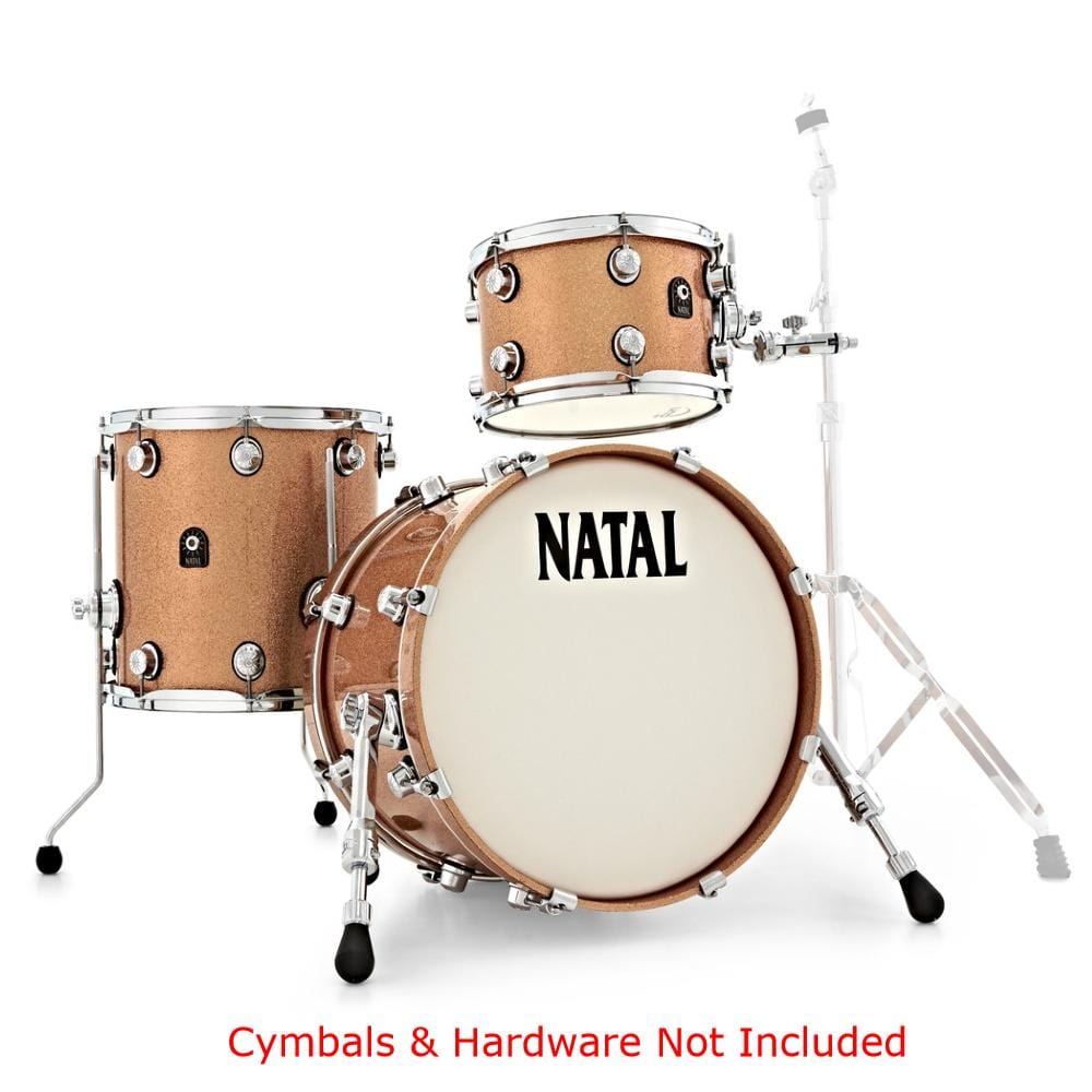 natal acoustic drum kits champagne sparkle natal cafe racer series tj traditional jazz 3 piece shell pack acoustic drum kit #color_champagne-sparkle